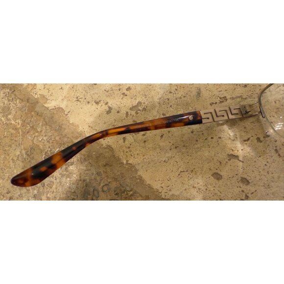 Versace Tortoiseshell Half-Rim Eyeglasses With Rhinestone Greek Key Design - Picture 7 of 8